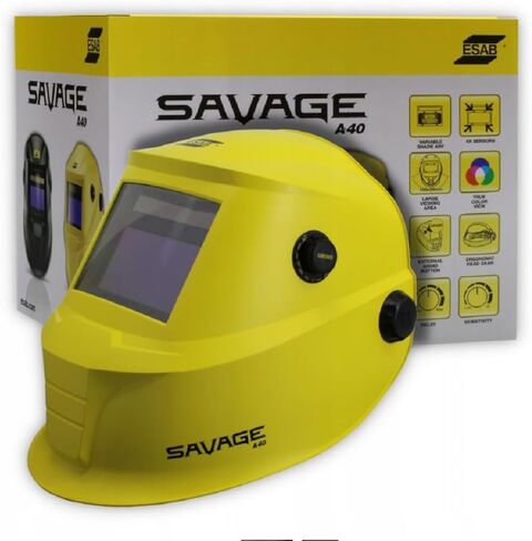 ESAB 0700000490 SAVAGE A40 خوذة لحام سوداء ذات تعتيم تلقائي، تعديل الظل الخارجي، مستشعر أربعة قوس، تعتيم تلقائي، عدسة عرض الألوان الحقيقية 3.93 بوصة × 1.96 بوصة، التحكم في الحساسية/التأخير in Kuwait