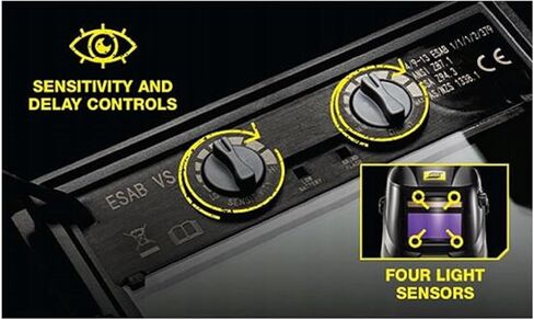 ESAB 0700000490 SAVAGE A40 خوذة لحام سوداء ذات تعتيم تلقائي، تعديل الظل الخارجي، مستشعر أربعة قوس، تعتيم تلقائي، عدسة عرض الألوان الحقيقية 3.93 بوصة × 1.96 بوصة، التحكم في الحساسية/التأخير in Kuwait