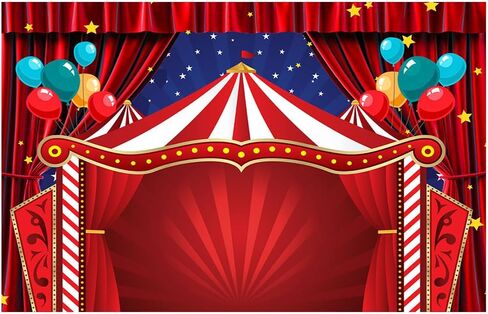 Red Curtain Stars Photography Backdrop Newborn Baby Shower Supplies Vinyl 7x5ft Big Top Circus Carnival Themed Birthday Party Photo Background Children Photo Booths Banner Decorations Cake Table in Saudi Arabia