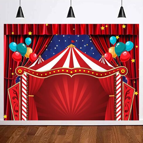 Red Curtain Stars Photography Backdrop Newborn Baby Shower Supplies Vinyl 7x5ft Big Top Circus Carnival Themed Birthday Party Photo Background Children Photo Booths Banner Decorations Cake Table in Saudi Arabia
