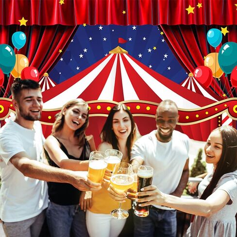 Red Curtain Stars Photography Backdrop Newborn Baby Shower Supplies Vinyl 7x5ft Big Top Circus Carnival Themed Birthday Party Photo Background Children Photo Booths Banner Decorations Cake Table in Saudi Arabia