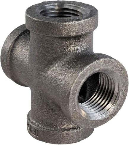 BMCR0038-5 Black Malleable Cross Fitting Four Way Threaded Pipe Connector, Connects to 3/8 Inch (Pack of 5) in Saudi Arabia