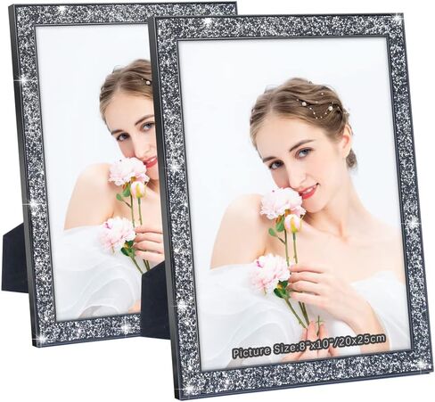 Glitter Picture Frames 8x10 Set of 2 Crystal Diamond Mirror Picture Frame, Metal Glass Wall Photo Frames for Wall or Desktop Display(Rosegold) in Saudi Arabia