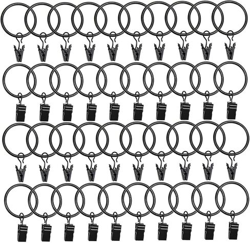 44 Pack Metal Curtain Rings with Clips, Drapery Clips with Rings, Drapes Rings 1 in Interior Diameter, Curtain Hangers Clips, Matte Silver in Saudi Arabia