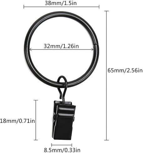 44 Pack Metal Curtain Rings with Clips, Drapery Clips with Rings, Drapes Rings 1 in Interior Diameter, Curtain Hangers Clips, Matte Silver in Saudi Arabia