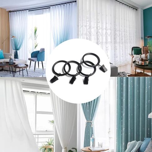 44 Pack Metal Curtain Rings with Clips, Drapery Clips with Rings, Drapes Rings 1 in Interior Diameter, Curtain Hangers Clips, Matte Silver in Saudi Arabia