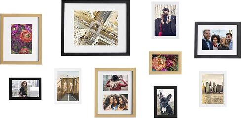 Kate and Laurel Gallery Mid-Century Wood Wall Frame Set, Set of 10, Walnut Brown, Gold, Black, and White in Saudi Arabia