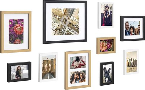 Kate and Laurel Gallery Mid-Century Wood Wall Frame Set, Set of 10, Walnut Brown, Gold, Black, and White in Saudi Arabia