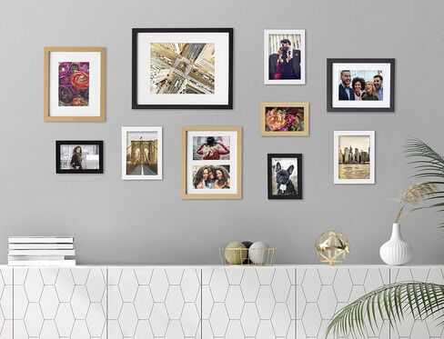 Kate and Laurel Gallery Mid-Century Wood Wall Frame Set, Set of 10, Walnut Brown, Gold, Black, and White in Saudi Arabia