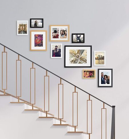 Kate and Laurel Gallery Mid-Century Wood Wall Frame Set, Set of 10, Walnut Brown, Gold, Black, and White in Saudi Arabia