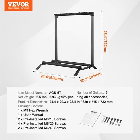 VEVOR 5-Space Guitar Stand, Hold Up to 5 Guitars, Floor-Standing Multiple Guitars Display Foldable Rack with Anti-Slip Base Security Pin High-Density Foam Protection, for Guitar Acoustic Electric Bass in Saudi Arabia