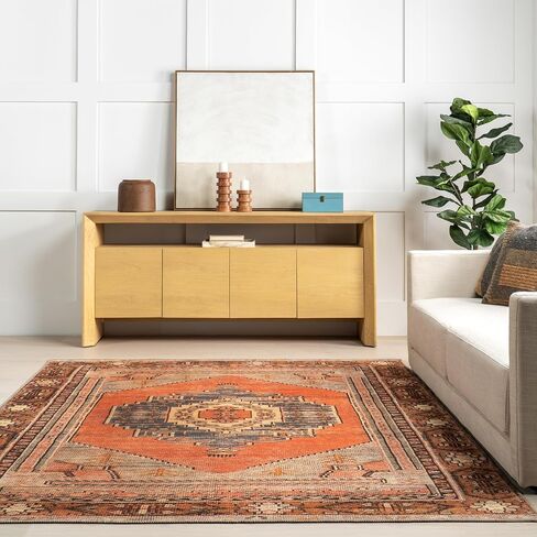 nuLOOM Kamila Tribal Machine Washable Runner Rug, 2' x 8', Orange in Saudi Arabia