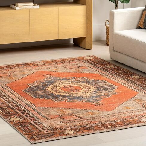 nuLOOM Kamila Tribal Machine Washable Runner Rug, 2' x 8', Orange in Saudi Arabia