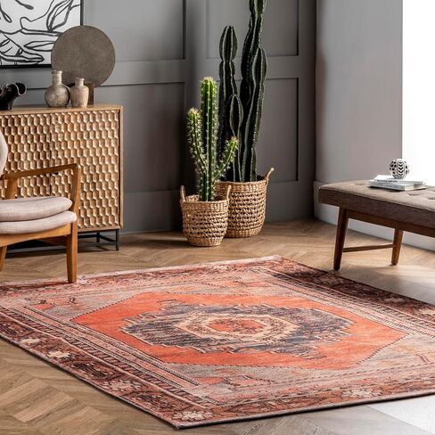 nuLOOM Kamila Tribal Machine Washable Runner Rug, 2' x 8', Orange in Saudi Arabia