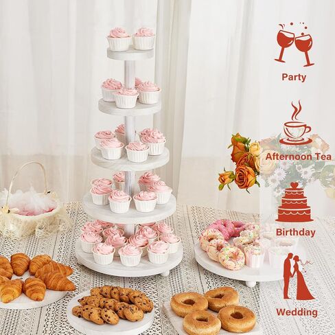 3 Tier Cupcake Stand Round,Wood Cake Stand with Tiered Tray Decor,Rustic Cake Stand,Cupcake Display for Home Tea Party, Birthday, Wedding, Farmhouse Decor,Woodland Baby Shower…… in Saudi Arabia