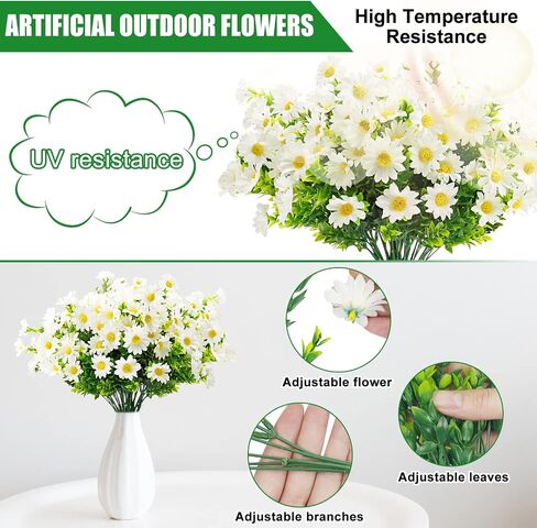 14 Bundles Artificial Daisy Flowers, Fake Silk Daisy UV Resistant Faux Plastic Greenery Shrubs Plants for Indoor Outdoor Hanging Planter Home Garden Wedding Porch Window Decor in Saudi Arabia