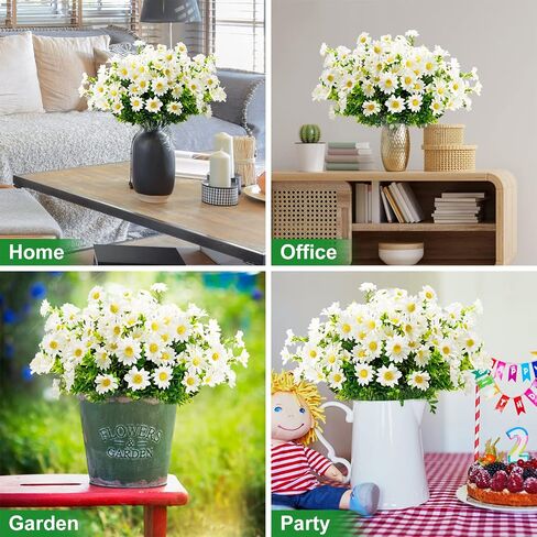 14 Bundles Artificial Daisy Flowers, Fake Silk Daisy UV Resistant Faux Plastic Greenery Shrubs Plants for Indoor Outdoor Hanging Planter Home Garden Wedding Porch Window Decor in Saudi Arabia