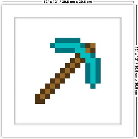 Trends International Gallery Pops Minecraft: Iconic Pixels - Items - Diamond Pickaxe Wall Art Wall Poster, 12" x 12", Black Framed Version in Saudi Arabia