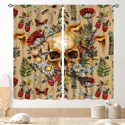 Goth Curtains for Bedroom, Spooky Moody Dead Moth Black Floral Witchy Gothic Mysterious Butterfly Skull Trippy Aesthetics Art Print Gray Window Drapery for Bedroom Living Room 2 Panels, 42"x45" Inch in Saudi Arabia