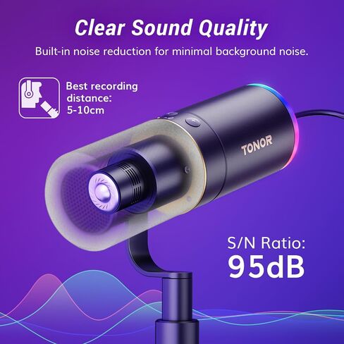 TONOR XLR/USB Gaming Microphone Kit, RGB Dynamic PC Mic for Streaming Podcasting with Low Profile Boom Arm, Metal Recording Mic with Gain Control, Mute, Monitoring for Mac Android Tablet PS4/5 TD520S+ in Kuwait
