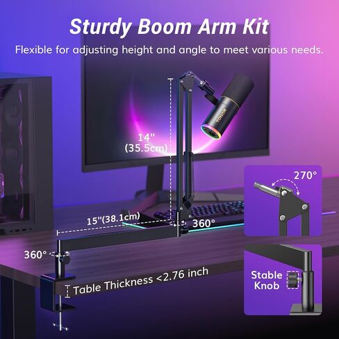 TONOR XLR/USB Gaming Microphone Kit, RGB Dynamic PC Mic for Streaming Podcasting with Low Profile Boom Arm, Metal Recording Mic with Gain Control, Mute, Monitoring for Mac Android Tablet PS4/5 TD520S+ in Kuwait