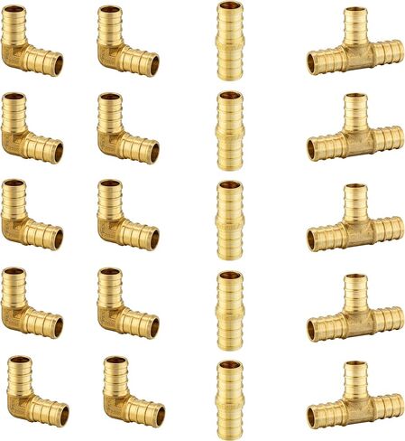 مجموعة تركيب نحاسية مجعدة من EFIELD 18 قطعة من Pex Barb: كوع 3/4 بوصة 90 درجة (8 قطع)، وصلة مستقيمة 3/4 بوصة (6 قطع)، تي شيرت 3/4 بوصة (4 قطع) in Saudi Arabia