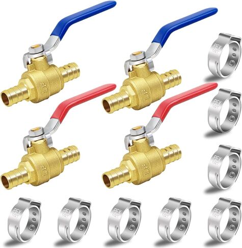 3/4 Pex Ball Valve, 2 Pack 3/4'' Pex Valves with Clamps, Brass Full Port 3/4inch Pex Shut Off Valves, 3/4'' Shut Off Valve, for Hot (Red) Cold (Blue) Water Pex Pipe, with CUPC Certified (ASTM F1807) in Saudi Arabia