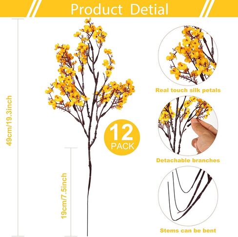 12 قطعة من زهور اصطناعية للتنفس للأطفال برتقالية وهمية من الحرير الصناعي وزهور الخريف باقة جيبسوفيلا لديكور المنزل لتزيين الطاولة المركزية in Kuwait