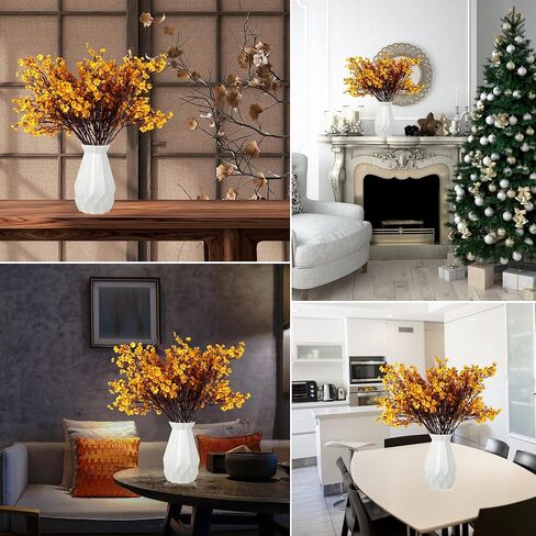 12 قطعة من زهور اصطناعية للتنفس للأطفال برتقالية وهمية من الحرير الصناعي وزهور الخريف باقة جيبسوفيلا لديكور المنزل لتزيين الطاولة المركزية in Kuwait