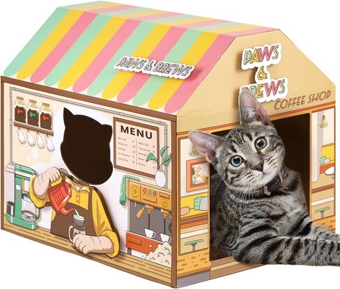 SEKAM Cardboard Cat House with Scratcher/Catnip (16.5'' x 12'' x 15''), Donut Shop for Indoor/Outdoor, Cat Scratch Box & Home Decor, Hideout for Small Animals in Saudi Arabia