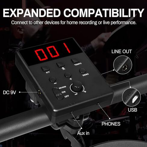 مجموعة طبول كهربائية من AODSK مع 4 منصات طبول هادئة، مجموعة طبول محمولة وصلبة للمبتدئين مع 200 صوت، 2 دواسة تبديل، عرش الطبل، أعواد الطبل، سماعات رأس على الأذن - 100 درهم إماراتي in Kuwait