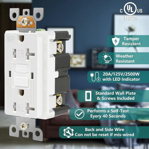 10 عبوات - منفذ POWAWINI GFCI بقدرة 20 أمبير، مدرج في قائمة UL، اختبار ذاتي مع مؤشر LED، مقاوم للتلاعب، وعاء مقاوم للطقس للاستخدام الداخلي أو الخارجي مع لوحات جدارية ومسامير (أبيض) in Saudi Arabia