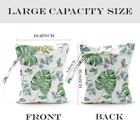 2 Pcs Wet Bag, Wet Dry Bag, Wet Bag for Swimsuit, Travel, Beach, Pool, Diapers, Dirty Yoga Gym Clothes, Toiletries, Makeup Bag, Eucalyptus Palm Leaves Print Tropical Plant Birthday Gift. in Saudi Arabia