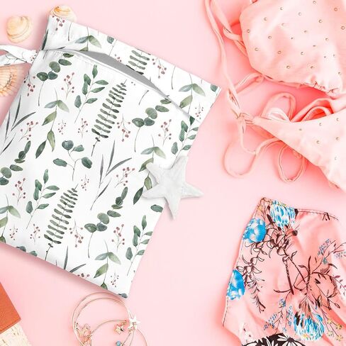 2 Pcs Wet Bag, Wet Dry Bag, Wet Bag for Swimsuit, Travel, Beach, Pool, Diapers, Dirty Yoga Gym Clothes, Toiletries, Makeup Bag, Eucalyptus Palm Leaves Print Tropical Plant Birthday Gift. in Saudi Arabia