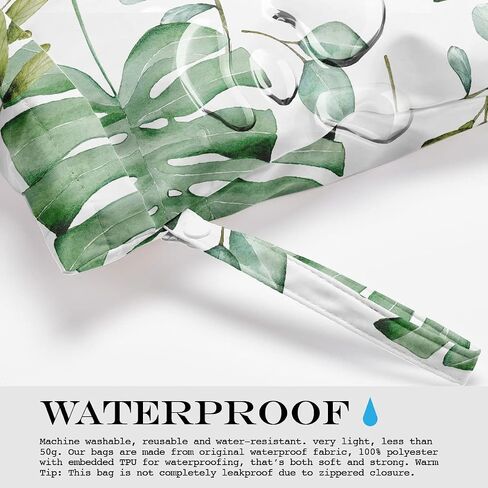 2 Pcs Wet Bag, Wet Dry Bag, Wet Bag for Swimsuit, Travel, Beach, Pool, Diapers, Dirty Yoga Gym Clothes, Toiletries, Makeup Bag, Eucalyptus Palm Leaves Print Tropical Plant Birthday Gift. in Saudi Arabia