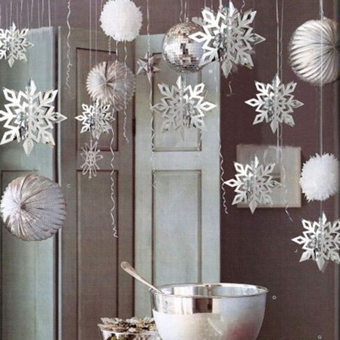 12PCS Christmas Snowflake Hanging Decorations - Holiday/New Year/Winter Wonderland Party Supplies Favors 3D Glitter Large White Snowflakes in Saudi Arabia