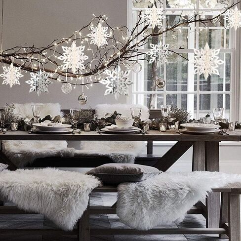 12PCS Christmas Snowflake Hanging Decorations - Holiday/New Year/Winter Wonderland Party Supplies Favors 3D Glitter Large White Snowflakes in Saudi Arabia