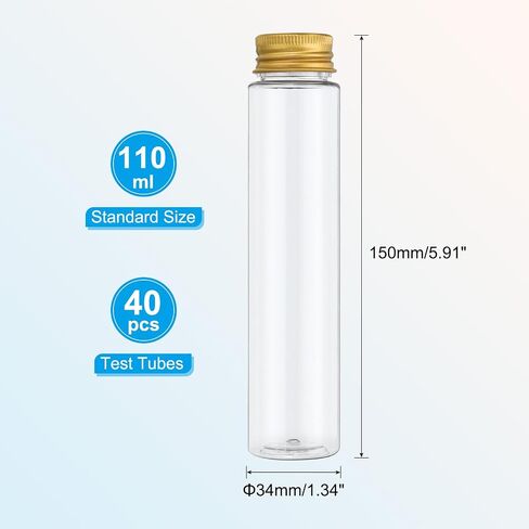 أنابيب اختبار 110 مل من باتيكل، 36 قطعة مقاس 5.91 × 1.34 بوصة من البلاستيك الشفاف ذو القاعدة المسطحة مع أغطية لحفلات الخرز والحلوى وملح الاستحمام وتخزين النباتات التجريبية العلمية، ذهبي in Saudi Arabia
