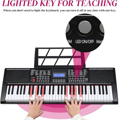 GLARRY 61-Key Portable Electronic Piano Keyboard for Beginner w/Lighted Keys, LCD Screen, Microphone, Headphones, 3 Teaching Modes, Built-In Speakers in Saudi Arabia