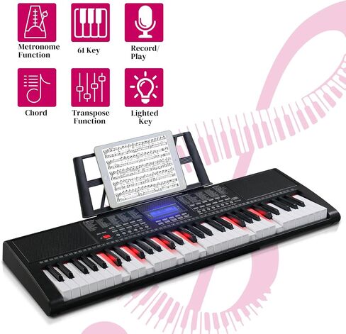 GLARRY 61-Key Portable Electronic Piano Keyboard for Beginner w/Lighted Keys, LCD Screen, Microphone, Headphones, 3 Teaching Modes, Built-In Speakers in Saudi Arabia