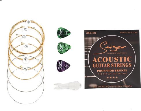 أوتار جيتار نحاسية أوتار جيتار صوتية.012-.053 أوتار جيتار صوتية مكونة من 6 أوتار و3 اختيارات جيتار وأداة تغيير سلسلة واحدة in Kuwait