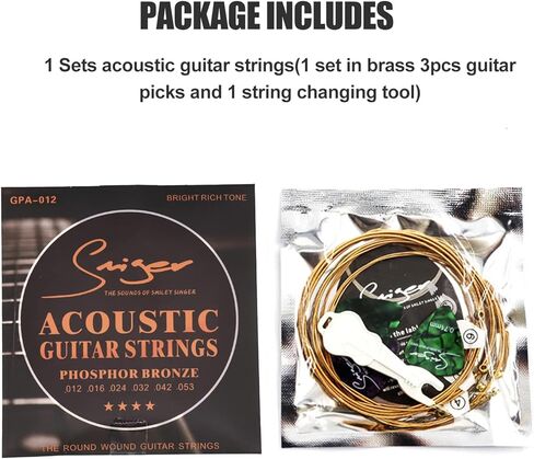 أوتار جيتار نحاسية أوتار جيتار صوتية.012-.053 أوتار جيتار صوتية مكونة من 6 أوتار و3 اختيارات جيتار وأداة تغيير سلسلة واحدة in Kuwait