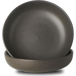 Stoneware Pasta Bowls, 34 oz Large Salad Bowls Set of 4, Ceramic Serving Bowls for Ramen, Pasta, Fruit, Cereal, Dinner, Wide and Shallow Bowls, Microwave & Dishwasher Safe, Matte Black