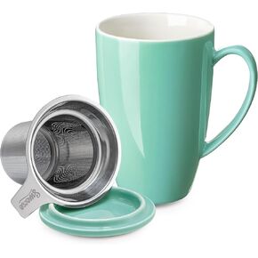 Sweese Tea Cup with Infuser and Lid, Microwave Safe Tea Mug with Handle - 15oz Ceramic Cup for Tea Warm and Hot Water - Quality Tea Infuser Cup for Tea Drinker
