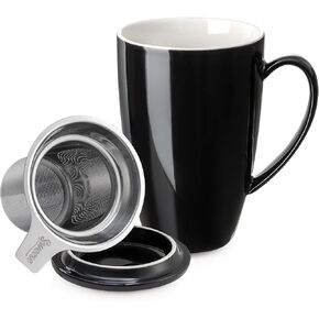 Sweese Tea Cup with Infuser and Lid, Microwave Safe Tea Mug with Handle - 15oz Ceramic Cup for Tea Warm and Hot Water - Quality Tea Infuser Cup for Tea Drinker