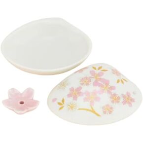 Hasegawa Shell Incense Dish & Holder Set: Heian-Inspired Kaiawase Motif - White with Blue Waves, Pearl-Like Incense Holder - Ideal Gift, Doubles as Decor - Porcelain