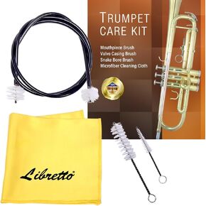 Libretto Trumpet Cleaning Brush Set with Polishing Cloth, Mouthpiece Brush, Valve Brush, Bore Brush, Microfiber Cleaning Cloth, for Trumpet, Cornet, Brass Instruments