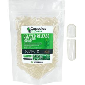 XPRS Nutra Delayed Release Size 00 Empty Capsules - 100 Count Clear Empty Vegan Capsules - Vegetarian Empty Pill Capsules - DIY Vegetable Capsule Filling - Veggie Capsules Gel Caps