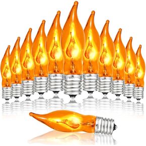 12 Pack C7 Flickering Flame Light Bulbs Clear E12 Flickering Flame Bulb, Ideal as Christmas Halloween Candelabra Flame Light Bulbs & Replacement Bulbs for String Lights,1W, 120V