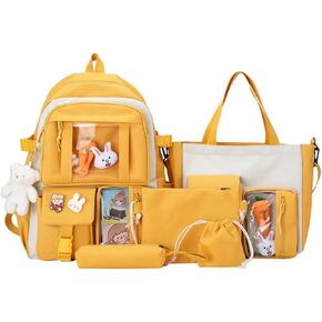 Teslawi kawaii backpack 5Pcs Set Aesthetic School Bags 17in Cute Bookbag，with Kawaii Pendants，Crossbody Bag ，Pencil Case, Handbag (style2)